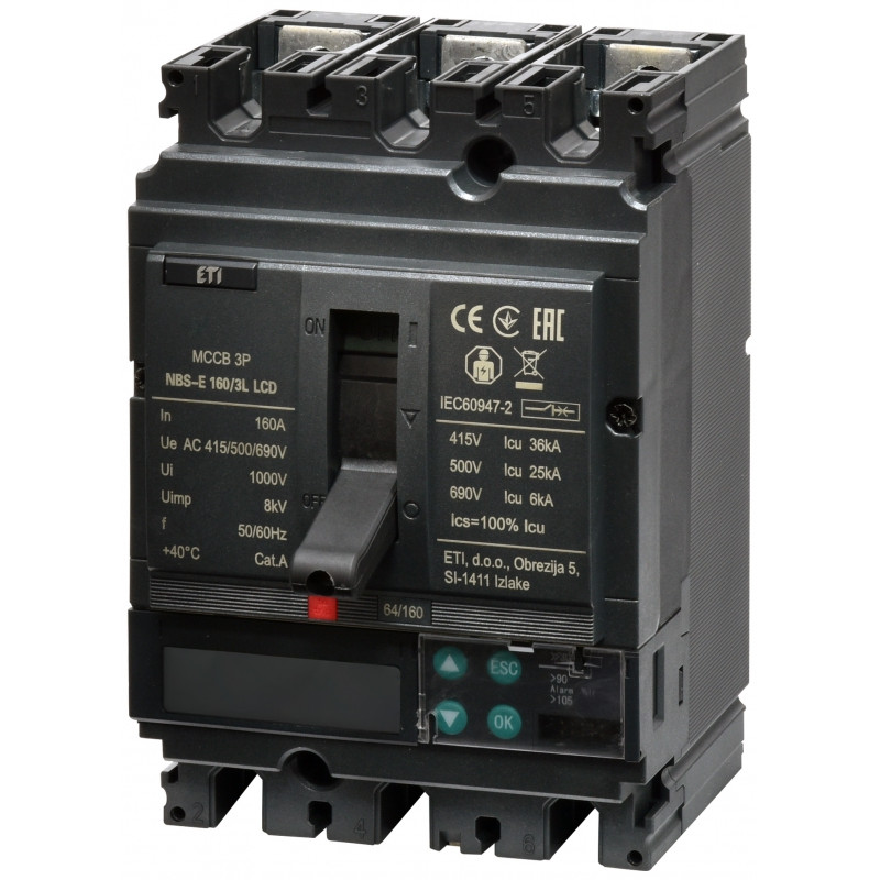 Авт. вимикач NBS-E 160/3L LCD 160A (36kA, (0.4-1)In/(1.5-12)In) 3P