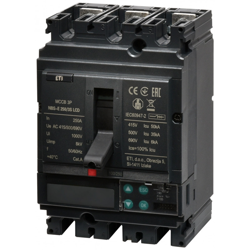 Авт. вимикач NBS-E 250/3S LCD 250A (50kA, (0.4-1)In/(1.5-12)In) 3P
