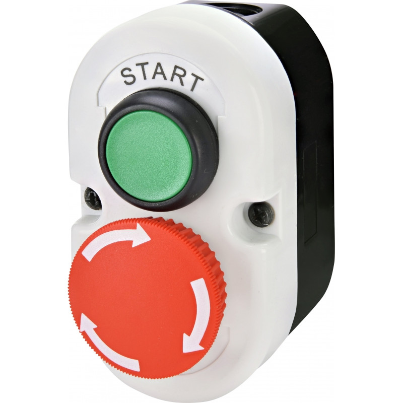 Кнопковий пост 2-модул. ESE2-V5 (Compact, "START/STOP" гриб.типа, відкл. поворотом, зелен./червон., корп. сіро-чорн.)