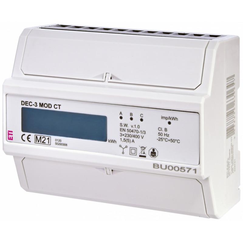 Лічильник 3-фазн. DEC-3MOD CT (5А, з ТС, RS-485, MODBUS RTU, 7мод.)