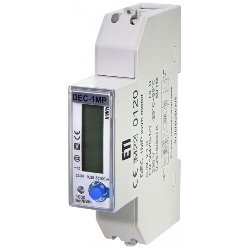 Лічильник 1-фазн. DEC-1MP (100А, RS-485, MODBUS RTU, +мультиметр, імпульсний вихід, 1мод.)