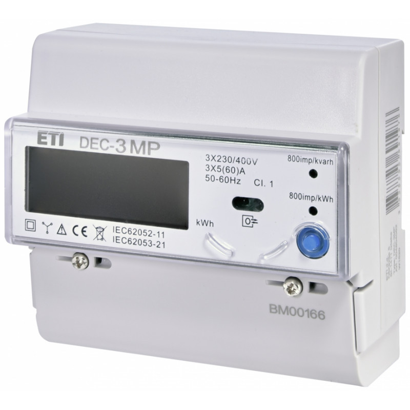 Лічильник 3-фазн. DEC-3MP (60А, RS-485, MODBUS RTU, +мультиметр, імпульсний вихід, 7мод.)