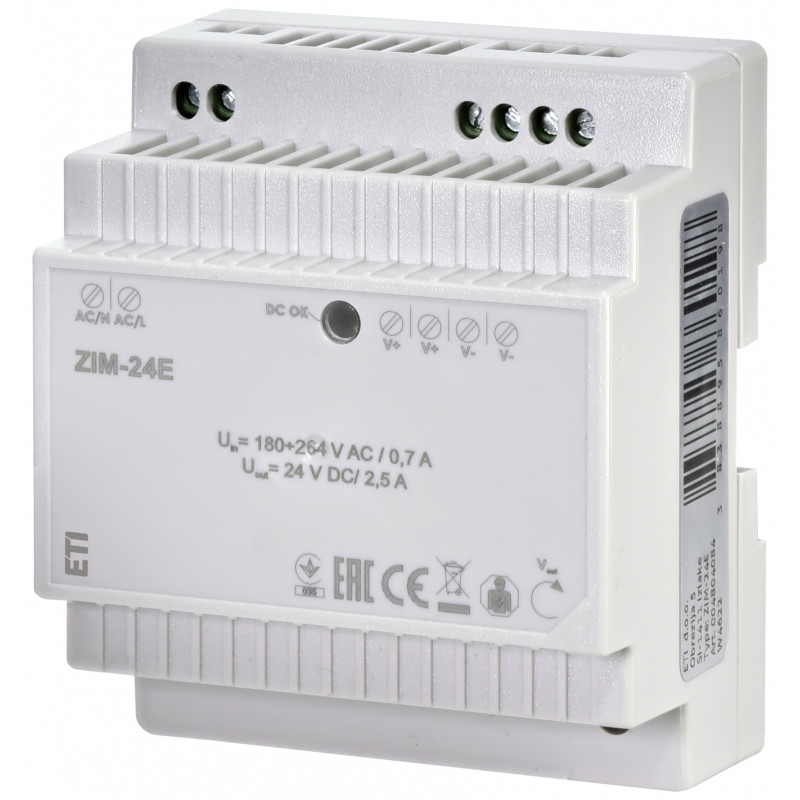 Блок живлення ZIM-24E (імпульсний, 24 V DC, 60 W, 2,5 A)