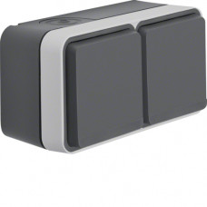 Розетка з з/к подвійна горизонтальна IP55, сіра, 16А/250В W.1