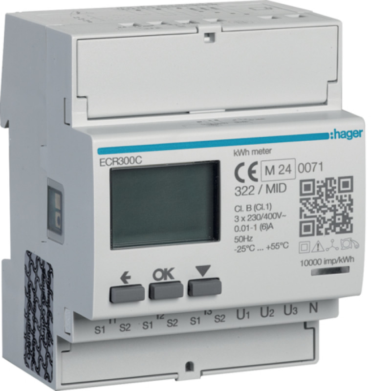 Лічильник 3-фазний підключення ч/трансформатор 1-5А, 4М, MODBUS MID