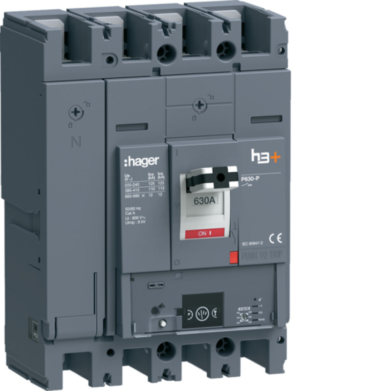 Автоматичний вимикач h3+, P630, In=630A, 4п, 110kA, Energy