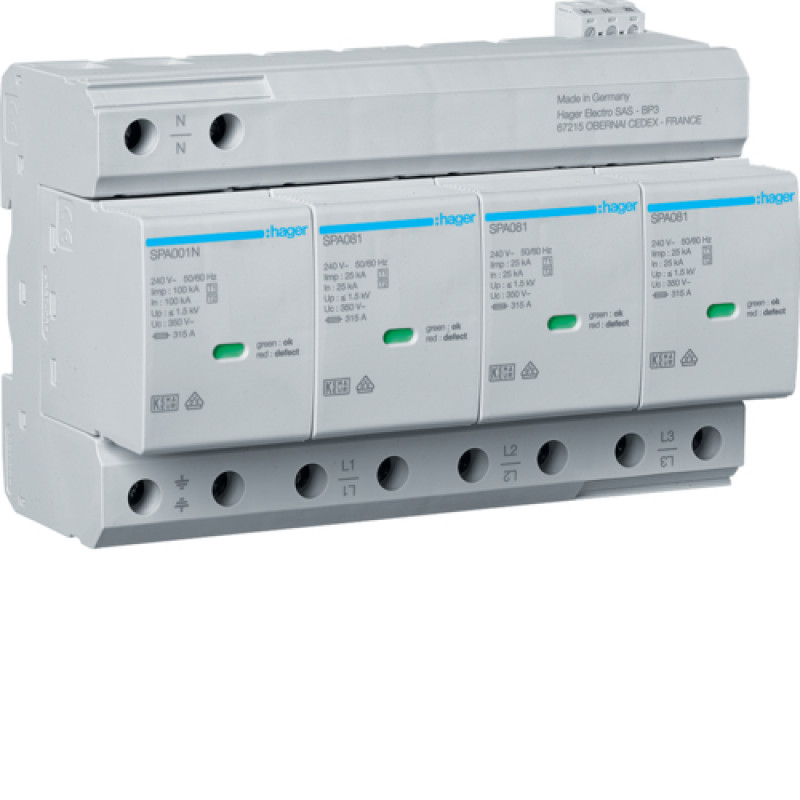 Розрядник (ПЗІП) T1+T2 4P Uc 350V 25kA 1,5kV TNS/TT +дод.контакт