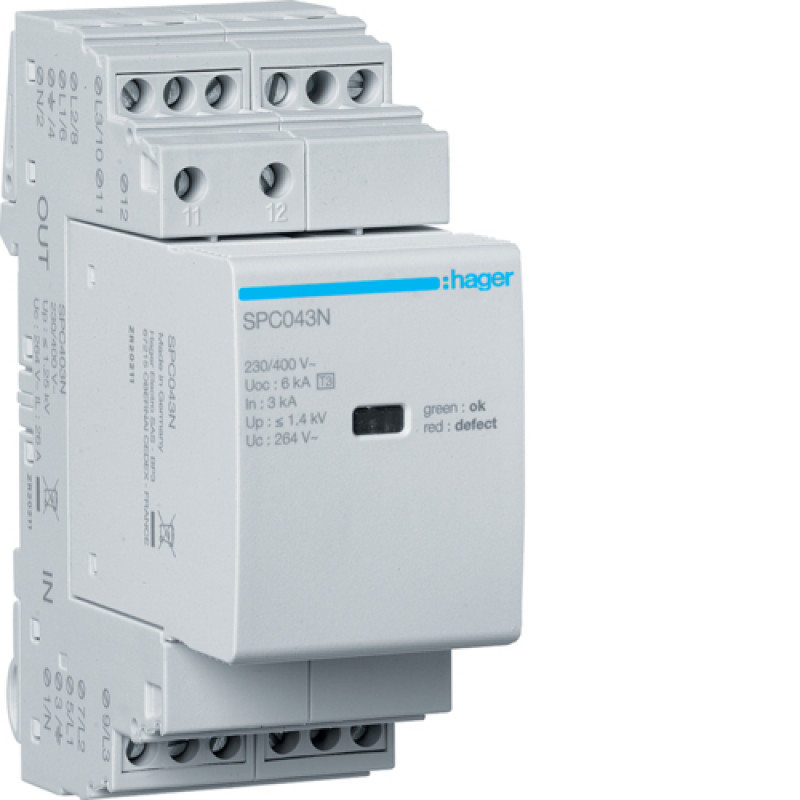 Розрядник (ПЗІП) T3 3P+N Uc 264V In 3kA Up 1.4kV +дод.контакт